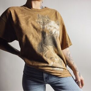 VINTAGE The Mountain Mexican Wolf Pack Tan Adult T-Shirt Large